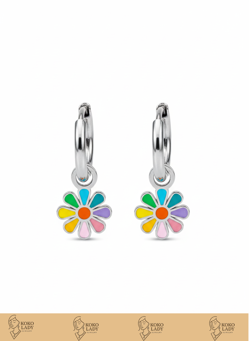 Rainbow Petal Huggie Earring